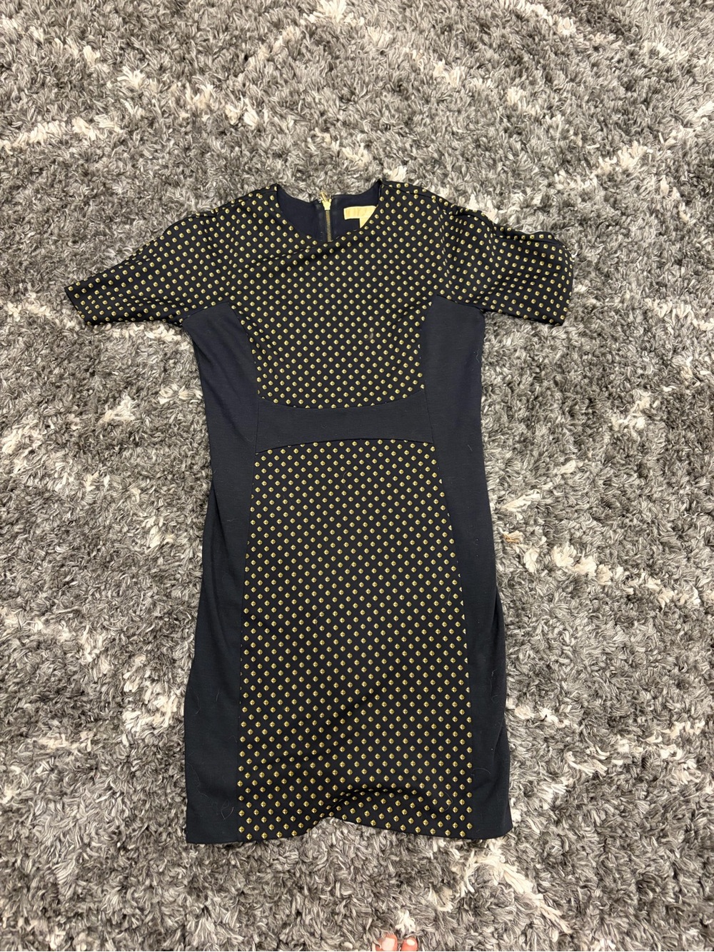 Michael Kors Navy Sheath Dress with Yellow Polka Dot Panels